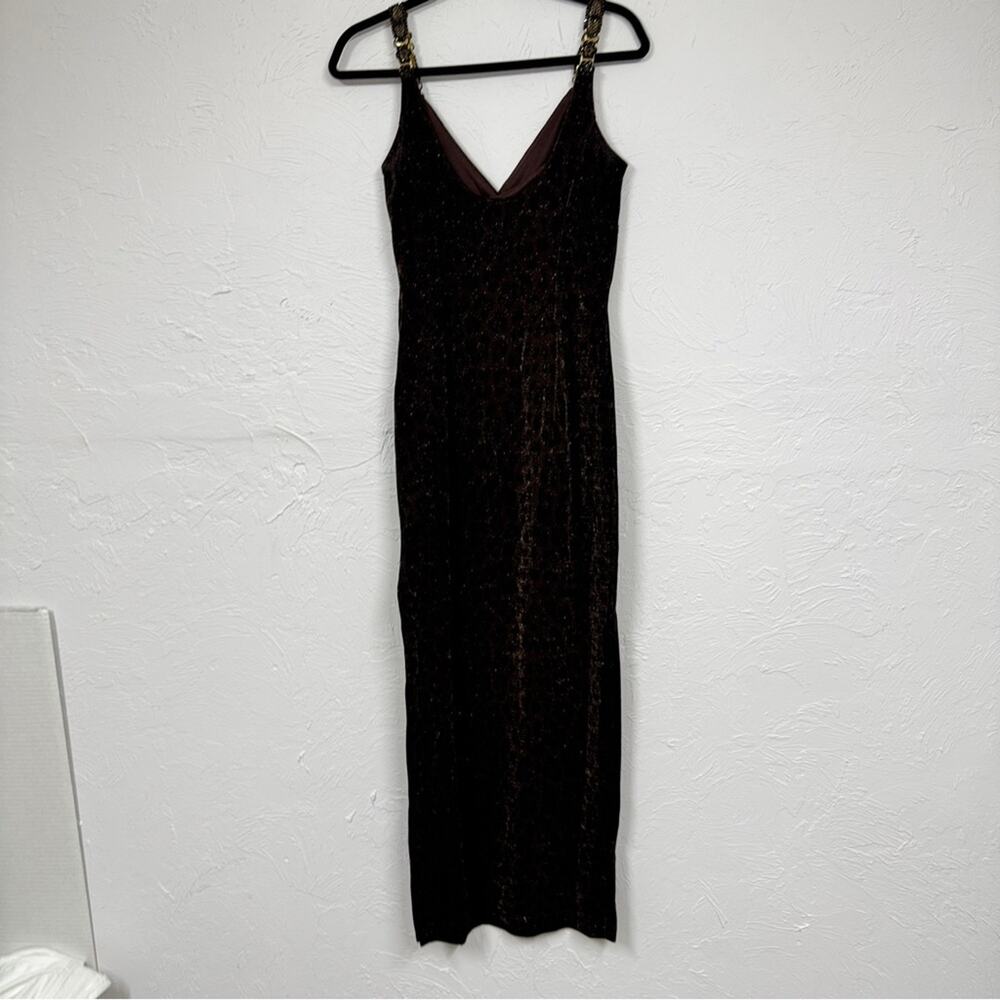Vintage Scott McClintock Brown Leopard Maxi Dress Womens 6 Formal Glitter Y2K - Picture 11 of 15